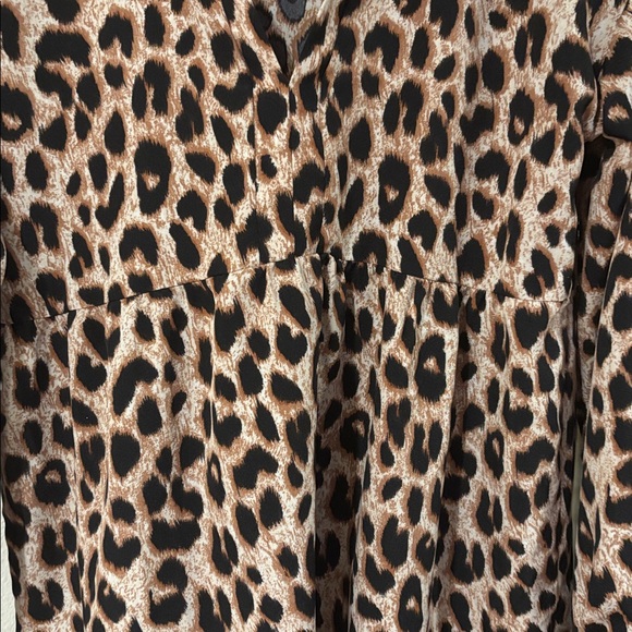 Leopard Print Loose Flowing Long Sleeve Above Knee Length Dress - Picture 3 of 8